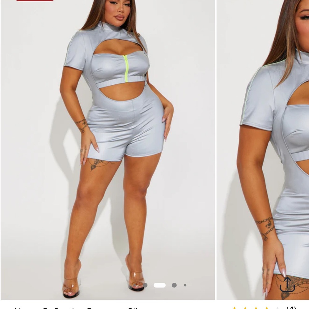 Fashion Nova Alaysa Reflective Light Gray Cut-Out Romper XL NWT Halloween